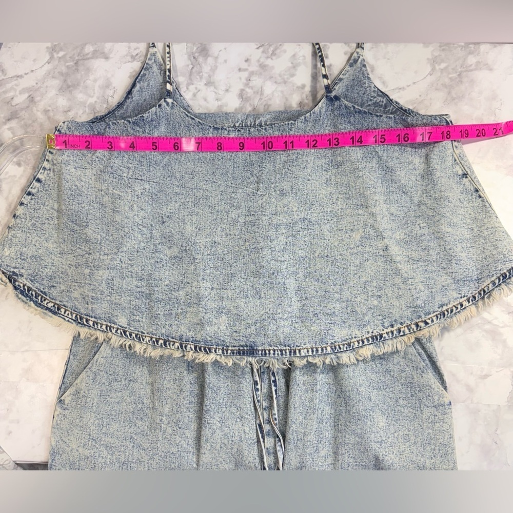 Denim faux crop top distressed look Romper 80’s, 90’s acid wash retro look - Picture 4 of 9